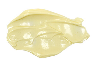 Mayonnaise spread (with chopped mustard seeds) isolated on white, top view, clipping path
