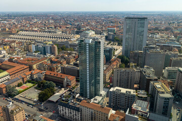 Aerial view of the city center of Milan and the Central Station - 665992926
