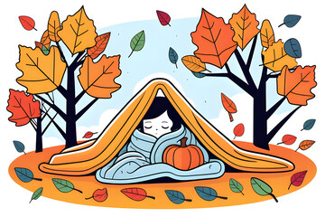 girl under a blanket in autumn