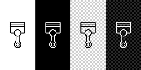 Set line Engine piston icon isolated on black and white background. Car engine piston sign. Vector