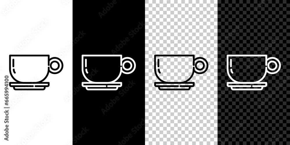 Wall mural Set line Coffee cup icon isolated on black and white background. Tea cup. Hot drink coffee. Vector