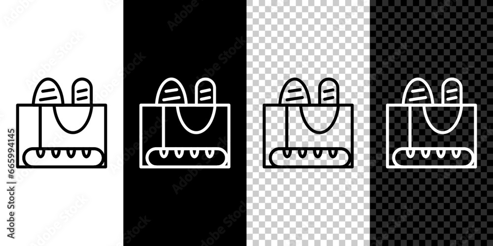 Canvas Prints Set line French baguette bread icon isolated on black and white background. Vector