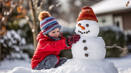 A Child Building a Snowman in the Front Yard, generative AI