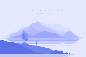 Light gray minimalist landscape background. Monochrome creative modern paint. Abstract nature art contemporary mountain poster. Hand drawn vector illustration in flat style for prints web and canvas