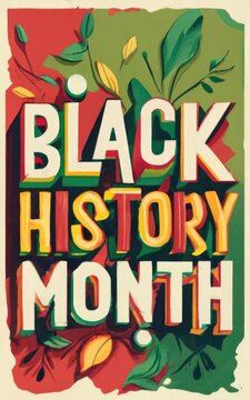 Black history month poster with text in pan african flag colors. Water color style illustration