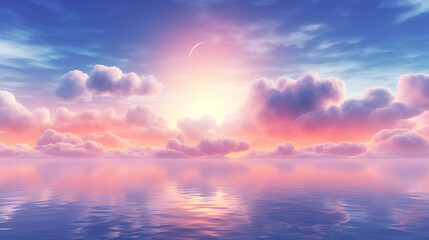 Naklejka na ściany i meble A synthwave colorful sun over the sea background