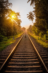 Obraz premium Railway and beautiful sunset on Sri Lanka