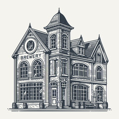 Old brewery.  Vintage woodcut engraving style hand drawn vector illustration.