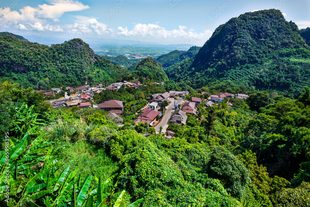 Wall mural Mountain View with Local Village at Doi Pha Mee