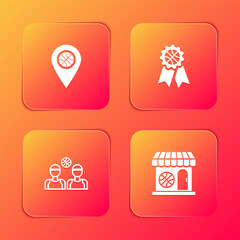 Set Location with basketball ball, Basketball award, players and Sports shop and icon. Vector