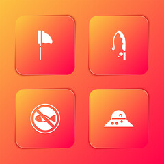 Set Fishing net with fish, rod, No fishing and Fisherman hat icon. Vector