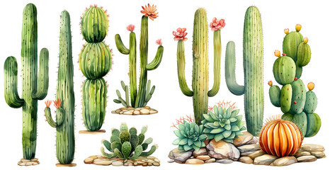 cactus illustration clipart. Generative AI.