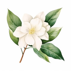 Obraz premium flower plant with leaves watercolor paint on white for greeting card wedding design, generated ai