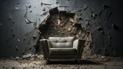 An old abandoned chair in an abandoned house - obrazy, fototapety, plakaty