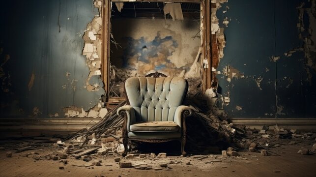 An old abandoned chair in an abandoned house