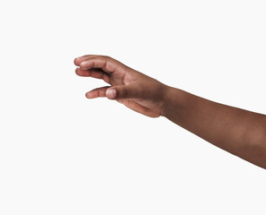 African child hand with gesture of catching against a white background - obrazy, fototapety, plakaty