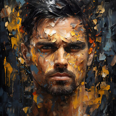 Portrait of a man with a painted face,  Art collage