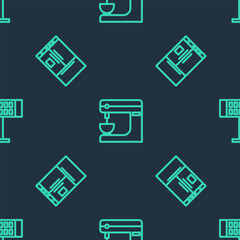 Set line Electric mixer, Refrigerator and heater on seamless pattern. Vector