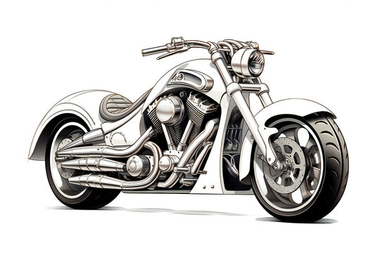 Modern chopper motorcycle on a white background