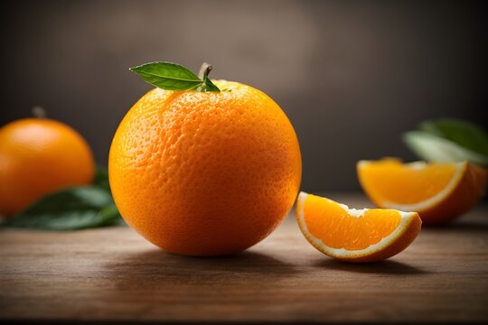 Tangerines on a wooden table. Generative AI.