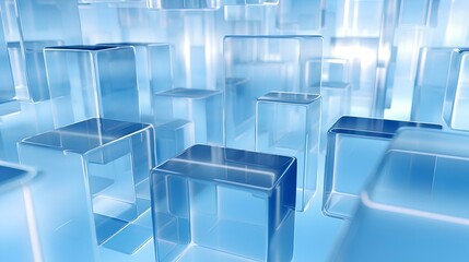 Floating blue and white geometric transparent shapes form transparent eddy. generative AI