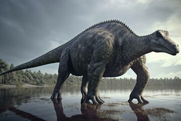 Dinosaur resembling corythosaurus. Generative AI