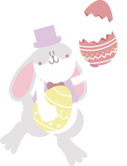 happy easter with bunny rabbit and egg, flat png transparent element character design