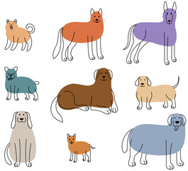 Cute cartoon dogs collection. Hand drawn illustration in doodle style set.