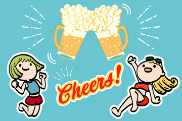 ビールで乾杯する女の子