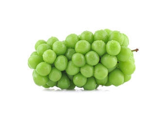 Green grape with leaves isolated on white. With clipping path. Full depth of field.