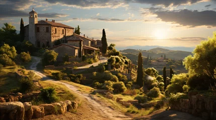 Foto auf Acrylglas Toscane romantic medieval village in sunset mood