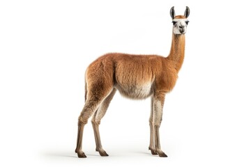 A cute Guanaco posing against a clean white backdrop created with Generative AI technology