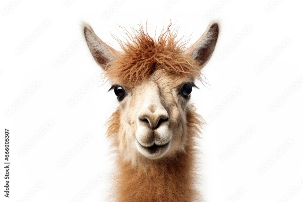 Wall mural A curious llama posing for the camera created with Generative AI technology