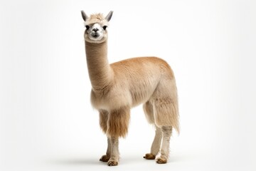 A cute alpaca posing on a clean, white backdrop created with Generative AI technology