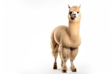 A cute alpaca posing against a clean white backdrop created with Generative AI technology