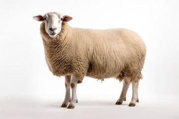 A curious sheep posing on a clean white backdrop created with Generative AI technology