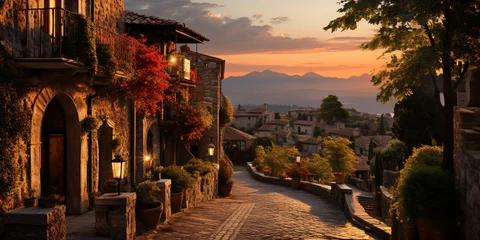 Foto auf Alu-Dibond Mittelmeereuropa romantic medieval village in sunset mood