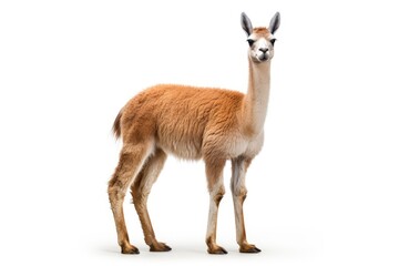 Fototapeta premium A cute Vicuna posing against a clean white backdrop created with Generative AI technology