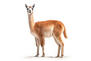 Fototapeta premium A cute Vicuna posing against a clean white backdrop created with Generative AI technology