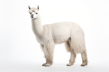 A majestic white llama posing against a clean backdrop created with Generative AI technology