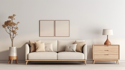 Fototapeta na wymiar Bright interior of modern house, sofa with pillows, room design