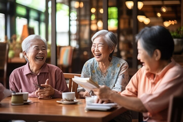Elderly Asian Friends Sharing Laughter and Joyful Moments Together