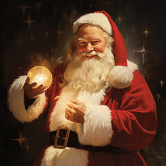 In the image, Santa Claus, with his rosy cheeks and white beard, beams brightly