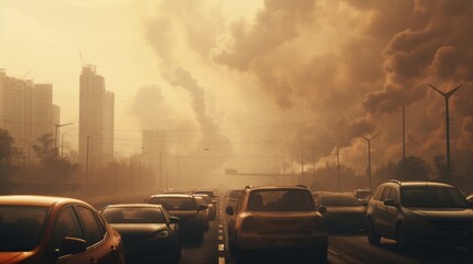 bad air with PM 2.5 dust in the atmosphere problem of car exhaust pollution