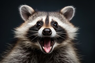 Fototapeta premium Funny surprised raccoon with open mouth.