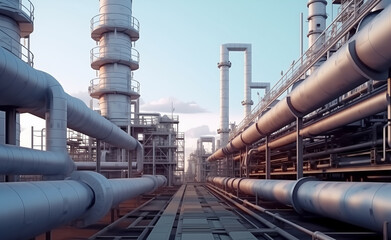 Industrial view at oil refinery plant pipe line.