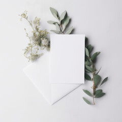 Blank card mockup on table - A modern and versatile template for showcasing your greeting cards, invitations or business cards. Minimalist Styled Photography