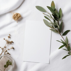Blank card mockup on table - A modern and versatile template for showcasing your greeting cards, invitations or business cards. Minimalist Styled Photography