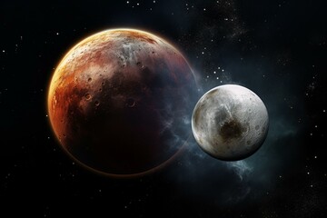 Obraz na płótnie Canvas Pluto and Charon moon. Space view. Generative AI