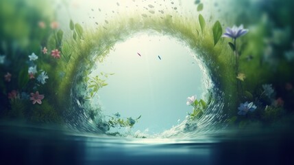 Beautiful fantasy background with blue water splash and copy-space.